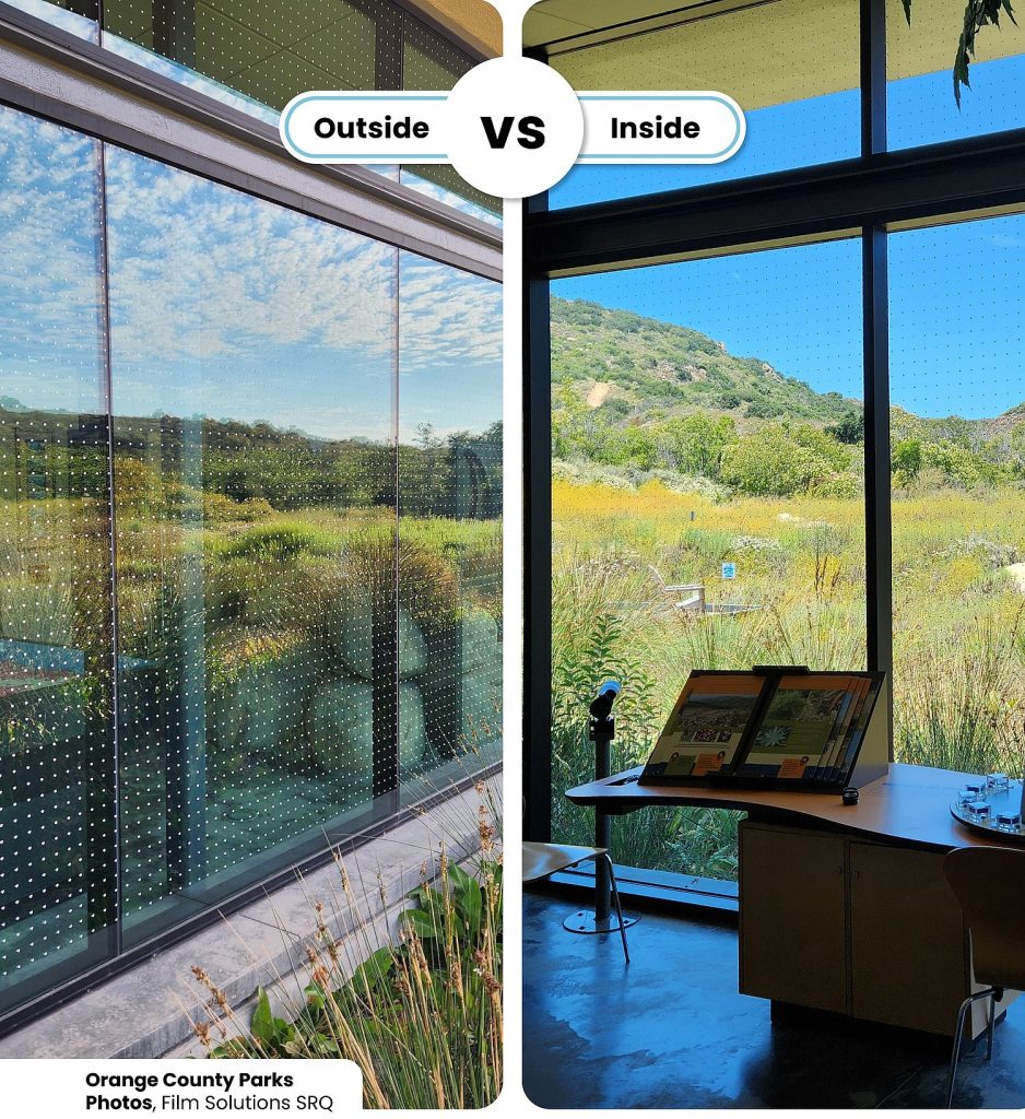 Feather Friendly window dots as viewed from outside and inside at Orange County Parks. Photo courtesy of Feather Friendly.